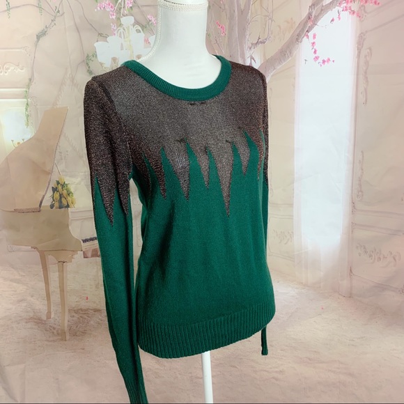 Lucca Couture Green Zig Zag Lurex Icicle Green Sweater - Picture 6 of 10
